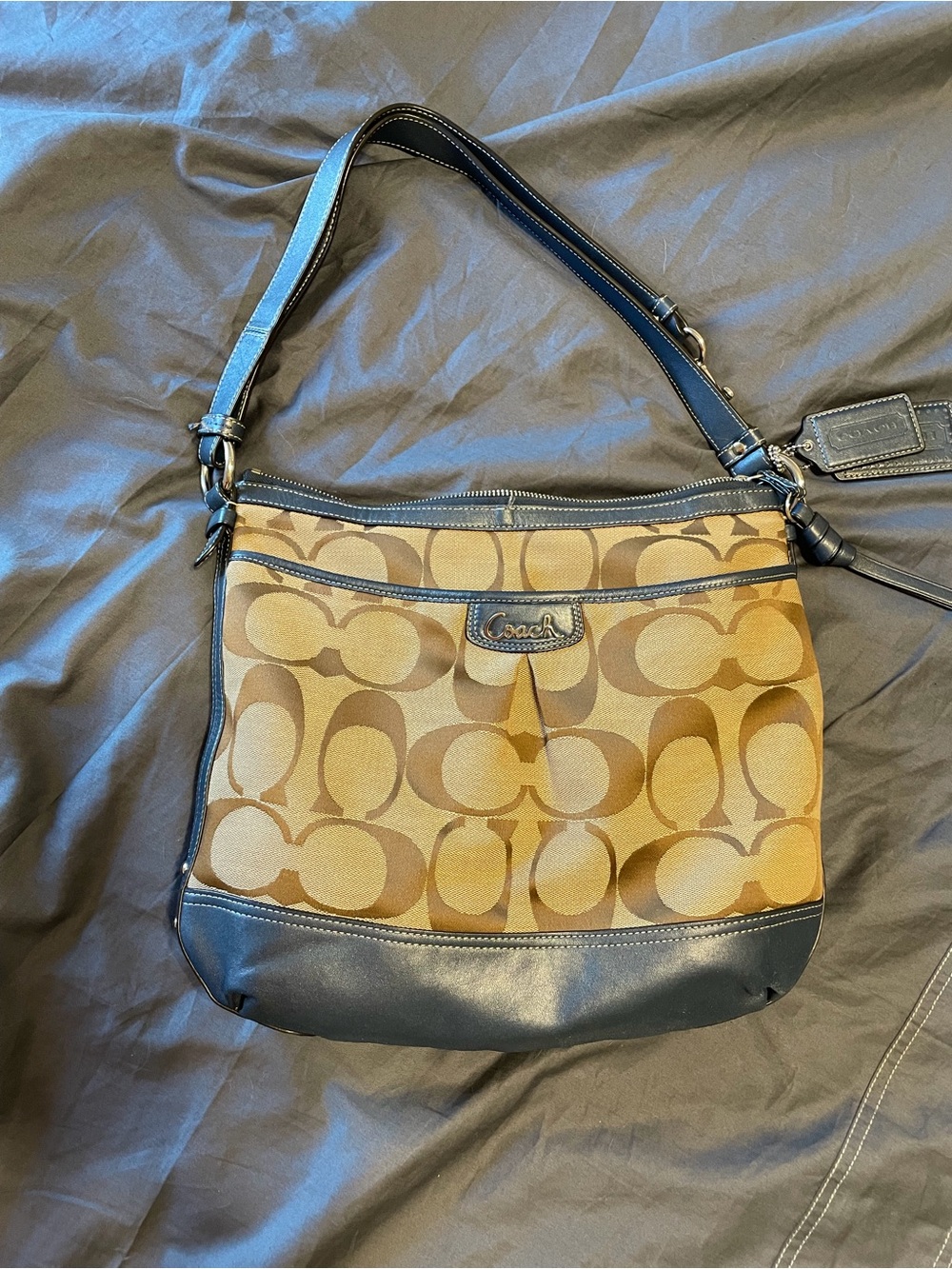 Coach Tan and Dark Brown Signature Shoulder Bag